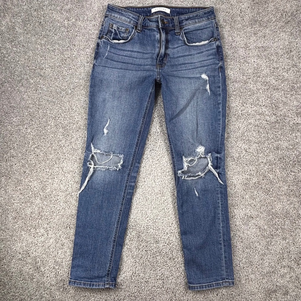 Eunina Frankie Low Rise Girlfriend Jeans Distressed Blue Size 3‎ E87004BLR